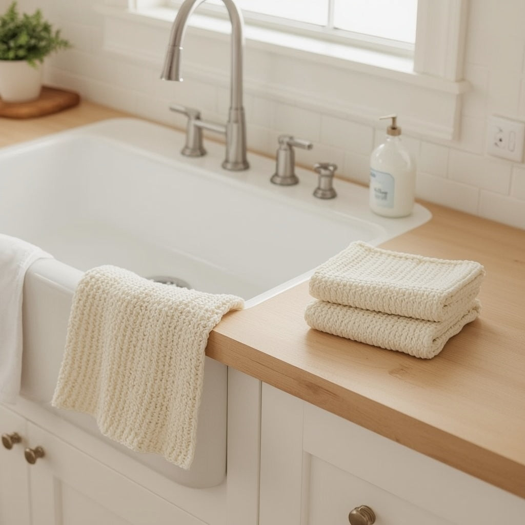 Crochet Cotton Dishcloths, Set of 4 – Reusable Kitchen Cloths, 20 × 20 cm