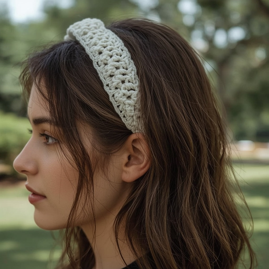Crochet Cotton Headband – Wide Stretch Hair Band, One Size