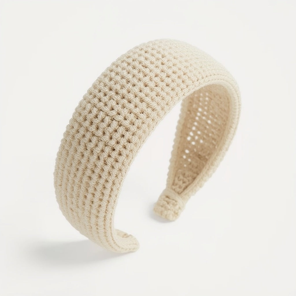 Crochet Cotton Headband – Wide Stretch Hair Band, One Size