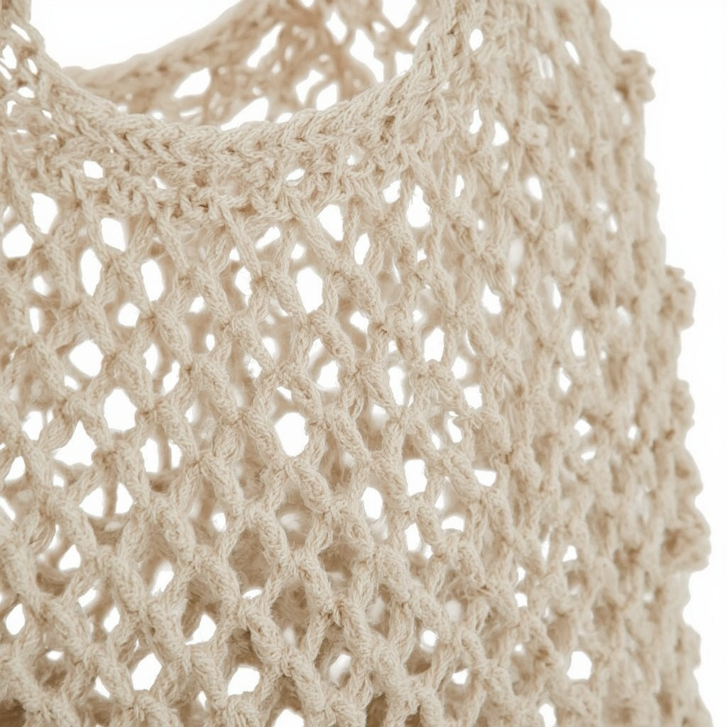 Crochet Cotton Market Tote – Reusable Mesh Shopping Bag, 38 × 40 cm
