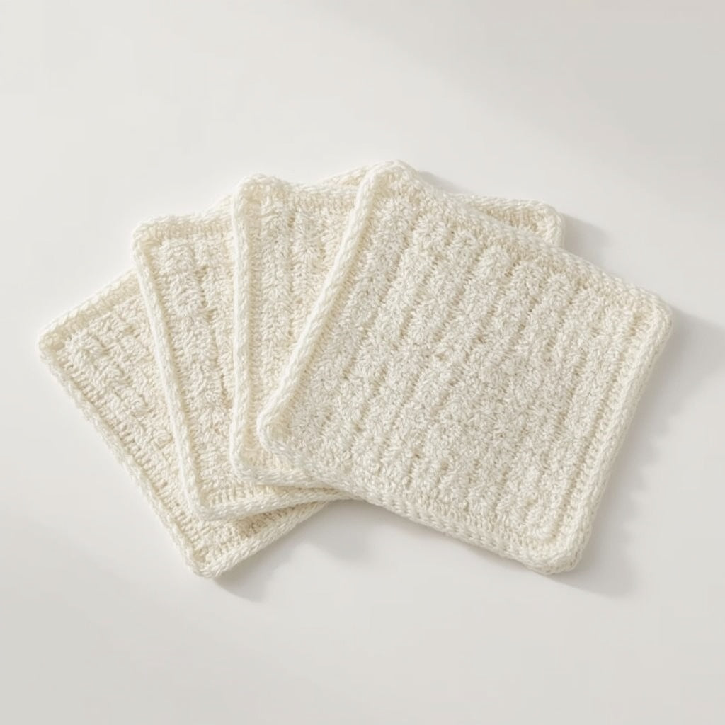 Crochet Cotton Dishcloths, Set of 4 – Reusable Kitchen Cloths, 20 × 20 cm